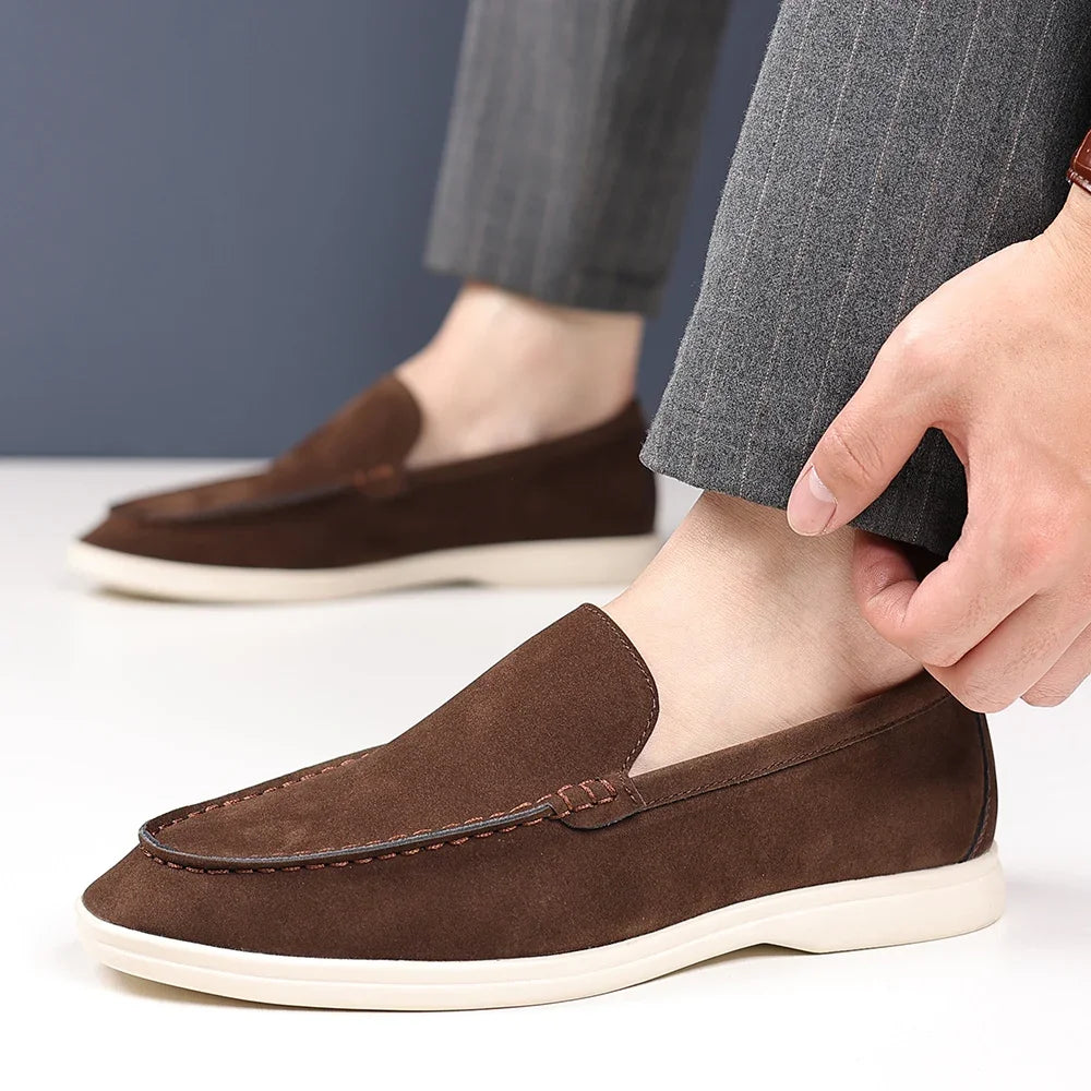 2025 Deer Leather Casual Men's Shoes Big Size 48 Versatile Comfortable Work Shoes Driving Loafers Suede Leather Formal Flats